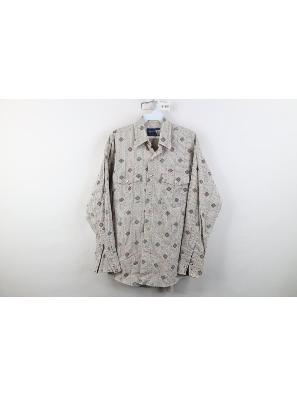 Vtg 90s Wrangler Mens 15.5 34 Distressed Brushpopper Western Snap Button Shirt